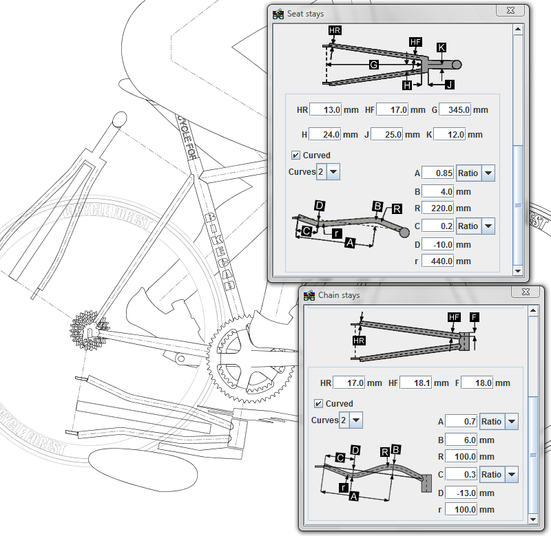 BikeCAD Pro auxiliary view of stays