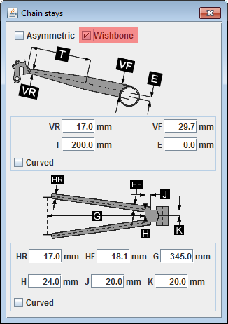 Wishbone checkbox in chain stay dialog box