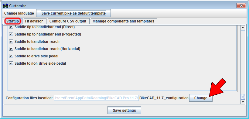 Change BikeCAD configuration directory