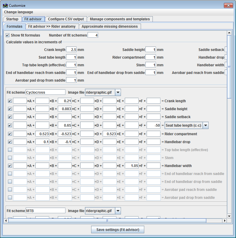 Fit advisor customization