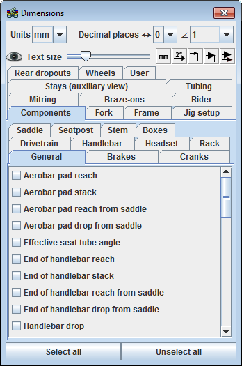 Dimensions Dialog Box