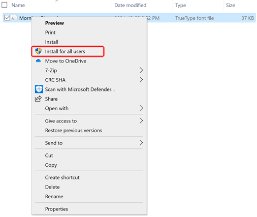 Install font for all users