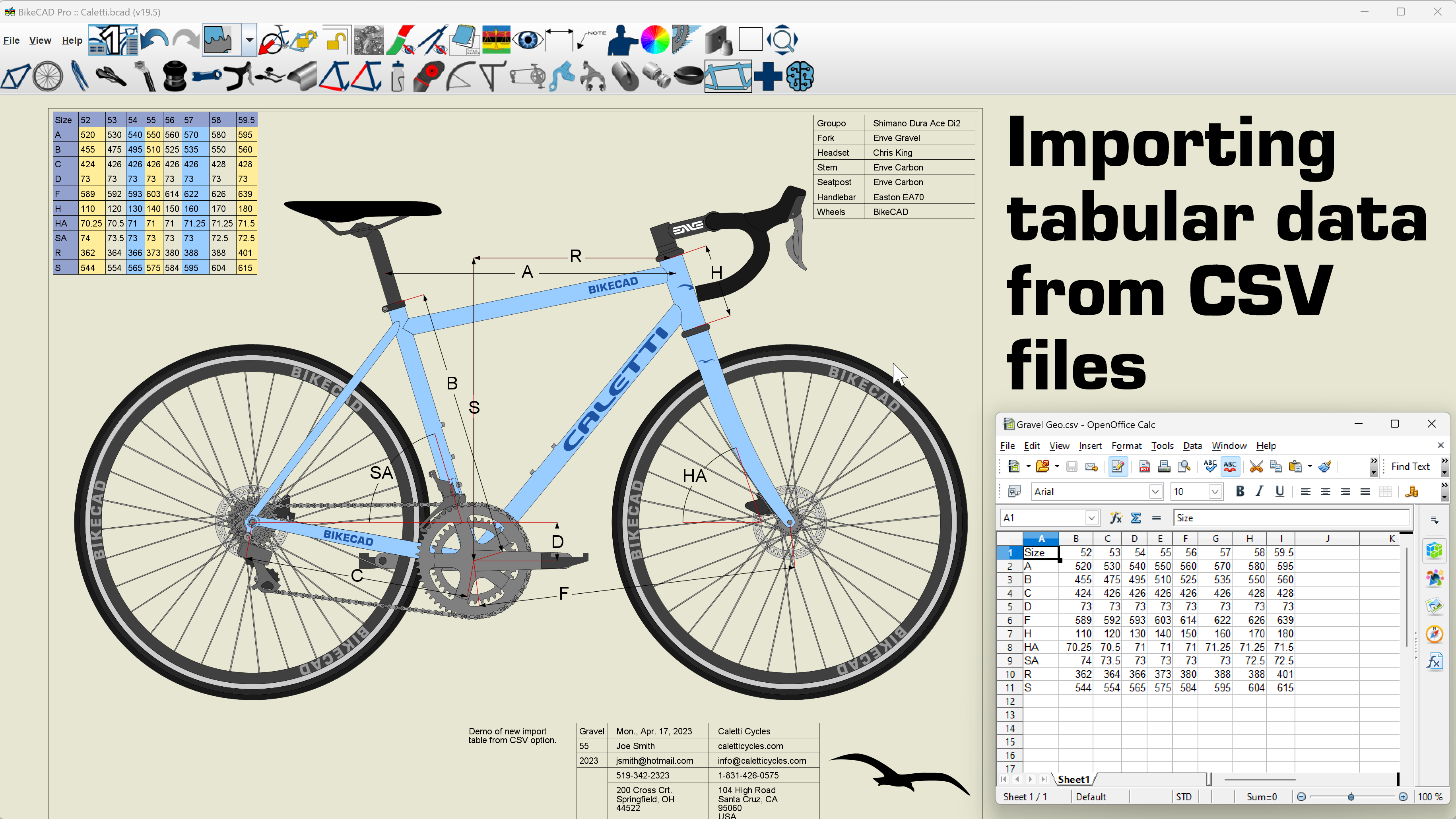 Adding tabular data from CSV file | www.bikecad.ca