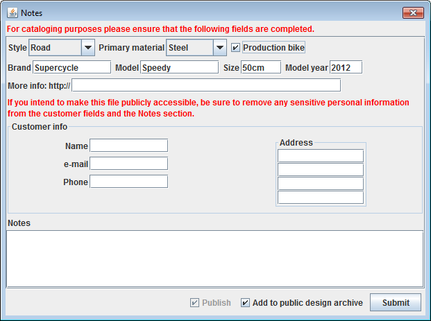 Notes dialog box Notes dialog box