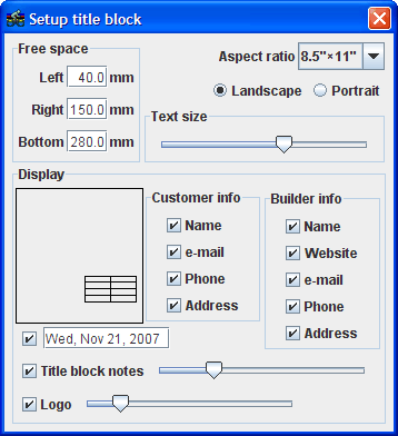 Title block setup dialog box