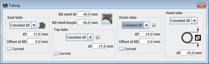 Tubing dialog box