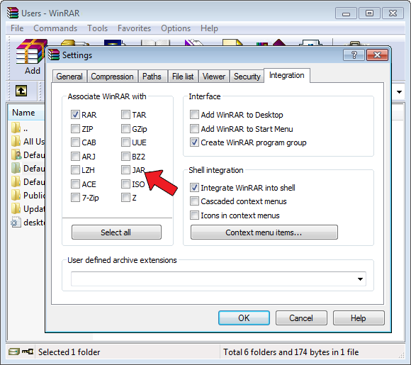 WinRAR file associations